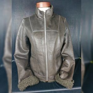 BERNARDO BROWN COAT HOOD W/ REAL FUR TRIM Sz M